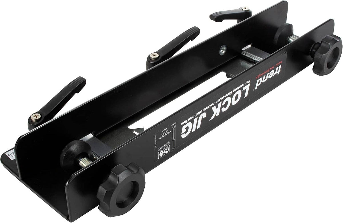 Professional lock jig with black frame and metal guide, adjustable fence arms
