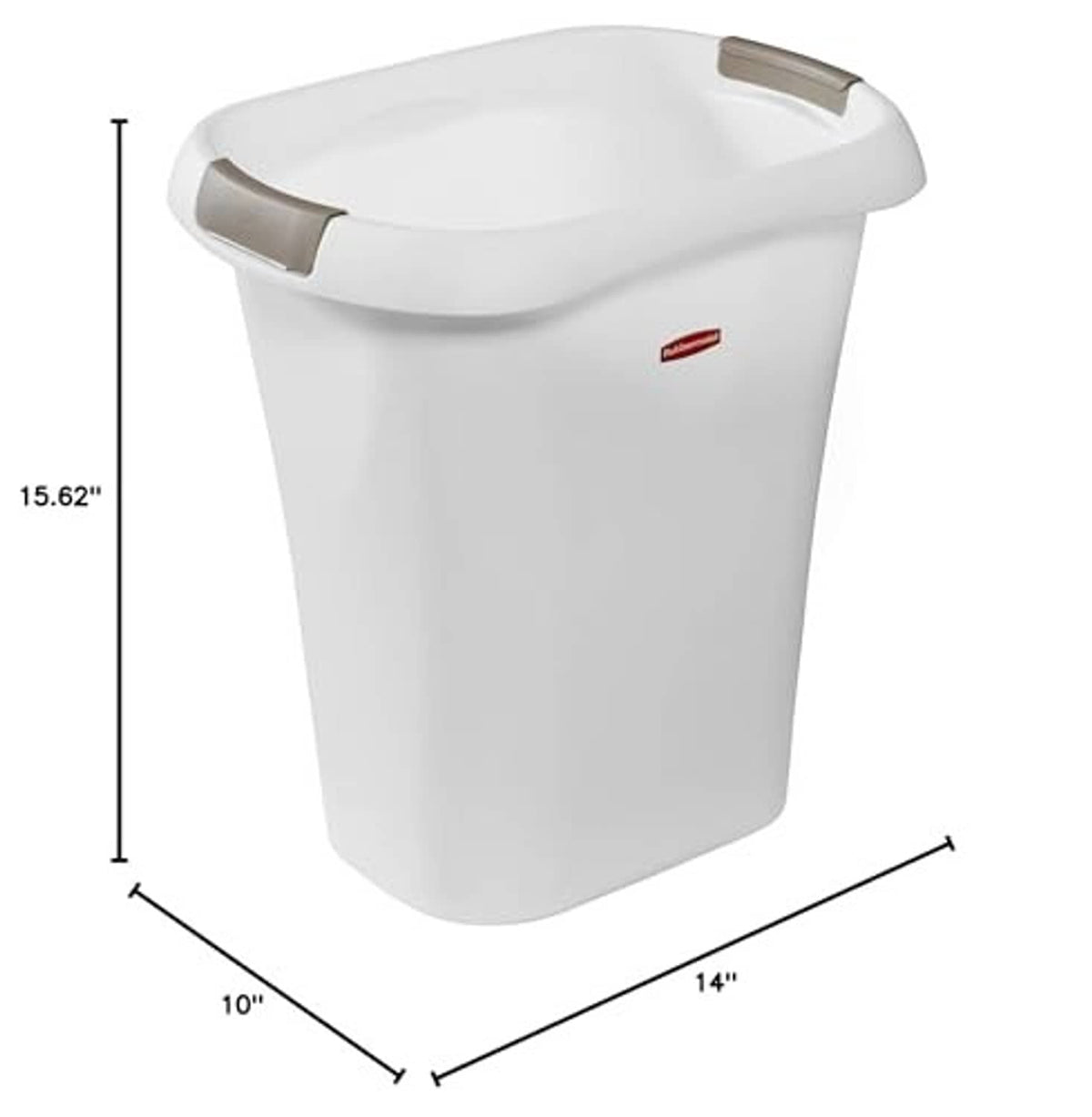 White open-top trash can dimensions: 15.62 in H, 14 in W, 10 in D