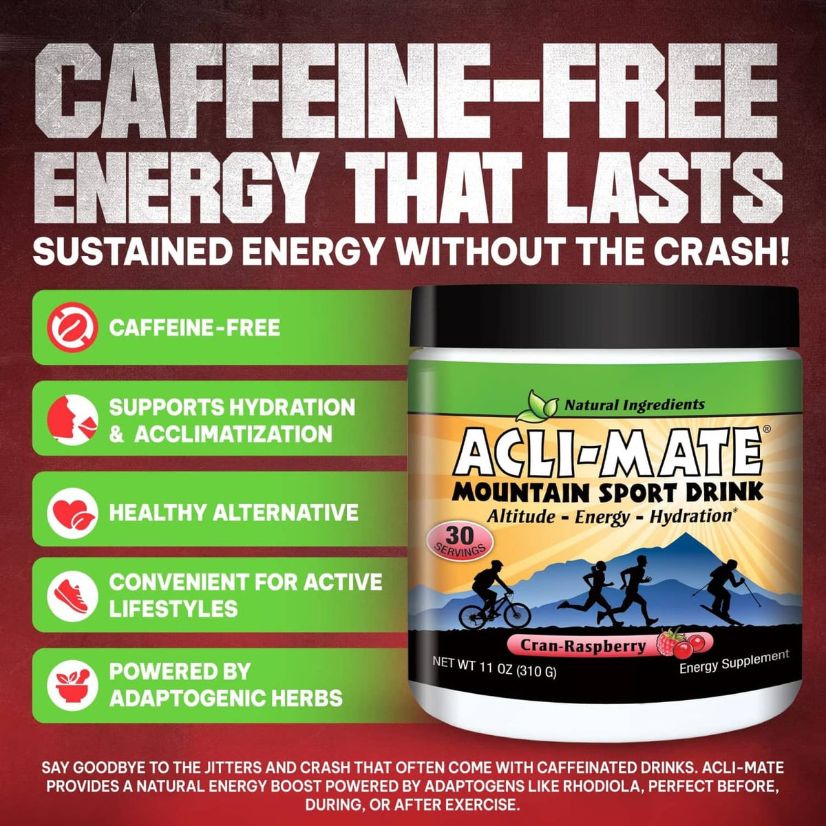 Acli-Mate caffeine-free mountain sport drink tub, cran-raspberry, 30 servings