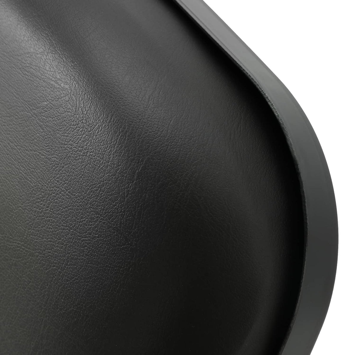 Black textured seat cushion surface, curved backrest padding