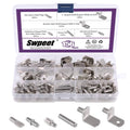 Shelf pin hardware set with nickel-plated metal pegs and support brackets in storage box