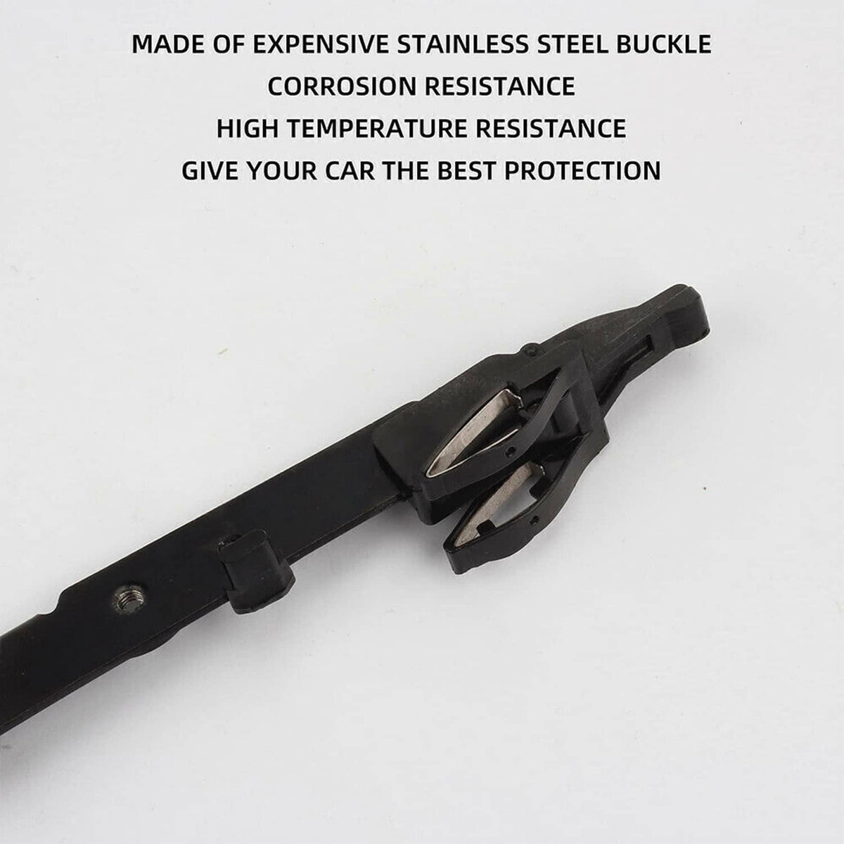 Close-up of black sunroof guide rail buckle latch with mounting clip