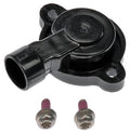 Black throttle position sensor with electrical connector and mounting bracket, two screws