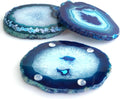 Set of 4 blue agate geode stone coasters with crystal-style inlays and rubber bumpers