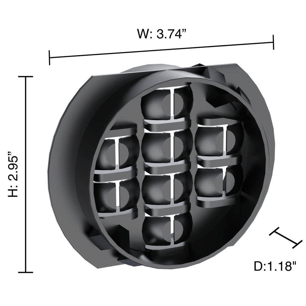 Black round wire waffle connector size diagram with labeled width and height