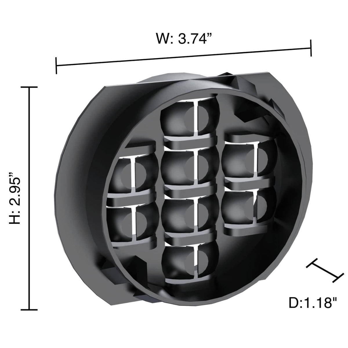 Black round wire waffle connector size diagram with labeled width and height