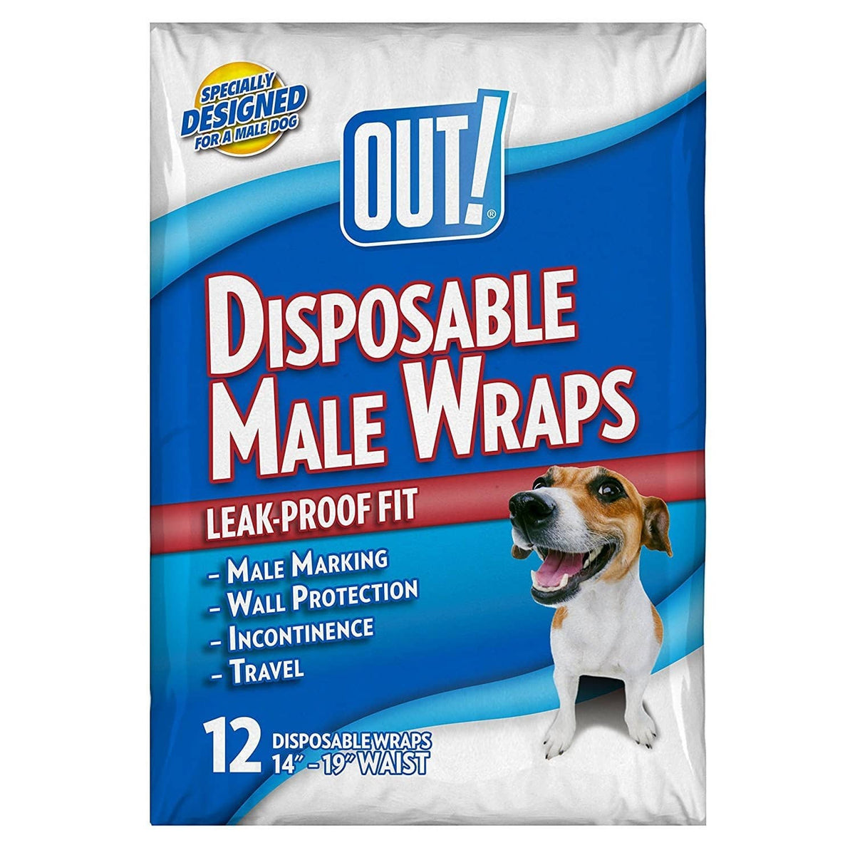 Disposable male dog wrap diapers, leak-proof fit, 12-pack waist size 14–19