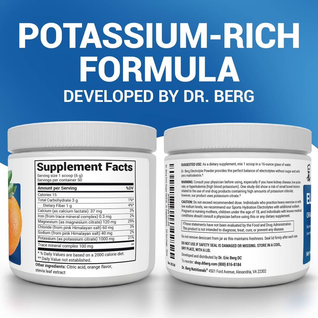 Dr. Berg electrolyte powder container showing Supplement Facts label on two sides