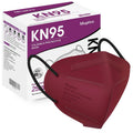 Red KN95 cup-style face mask with black ear loops and contoured nose panel.