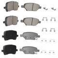 Ceramic brake pad set with front and rear pads and small hardware clips