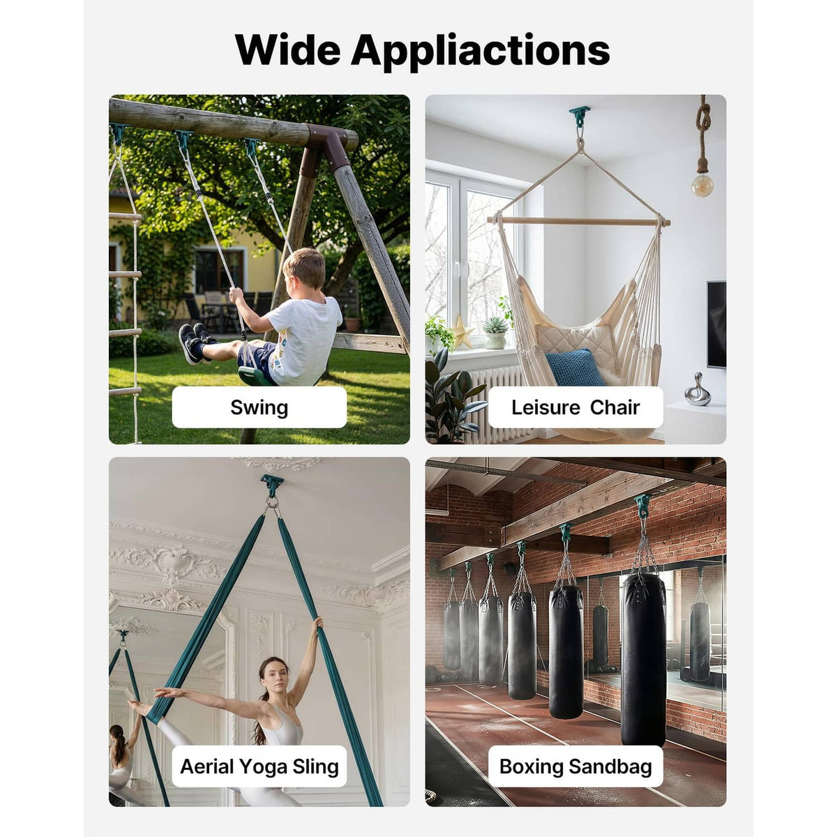 Teal swing hanger hooks for swings, leisure chairs, aerial yoga, and boxing bags