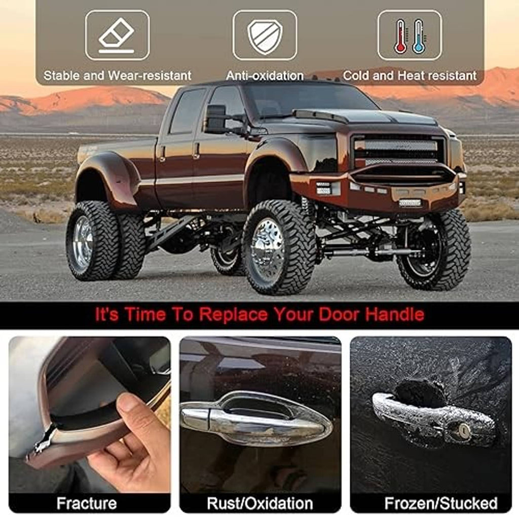 Pickup truck door with dark exterior door handle replacement installed