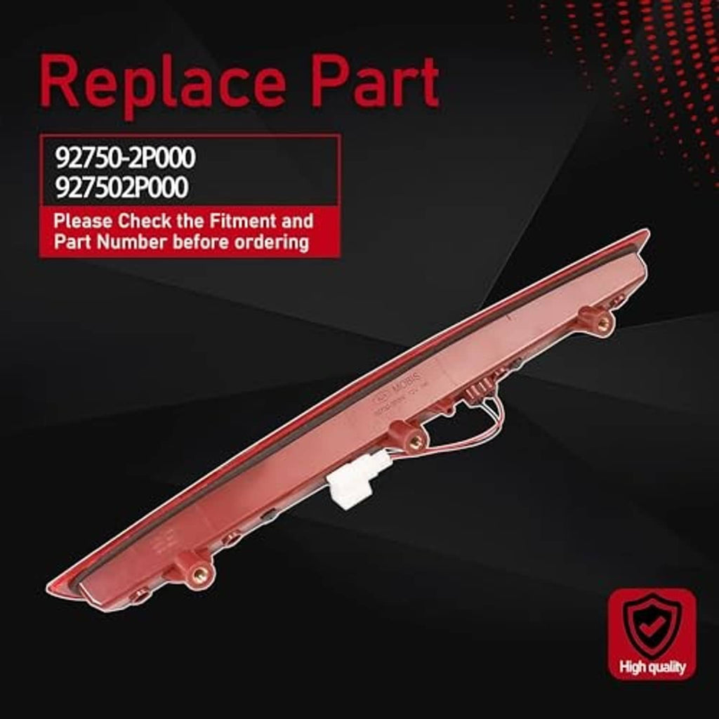 Third brake light assembly with red lens, angled view showing mounting clips.