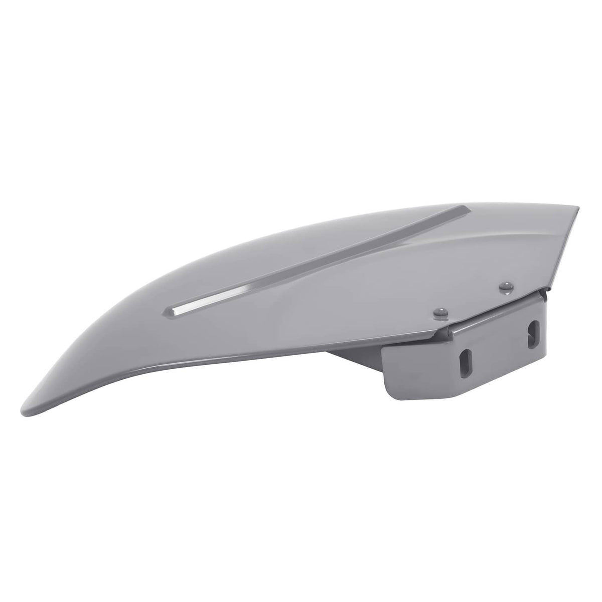Gray fender skin panel side view with metal bracket and horizontal brace rod