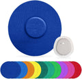 Blue circular adhesive patch with gray backing; multi-color patch strip for full covers
