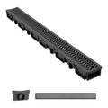 Black HDPE trench drain channel with zigzag top grate and end connector holes