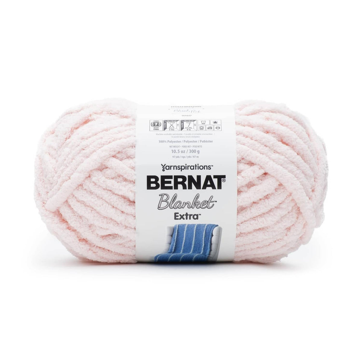 Blush pink chenille-style jumbo yarn skein, soft loop texture, for knitting and crochet
