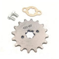 420-16T motorcycle front engine sprocket with mounting plate and screws, steel finish