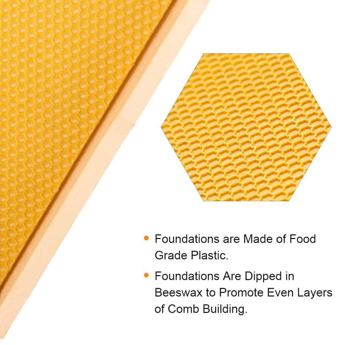 Honeycomb wax foundation insert with hex cell pattern, close-up on frame edge
