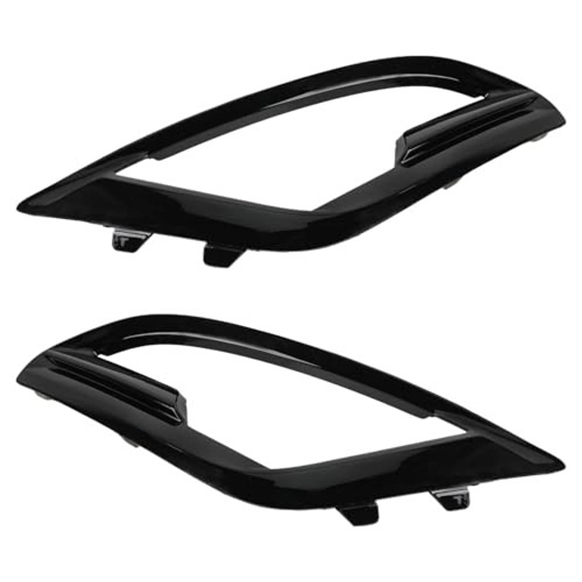 Pair of front fog light bezel covers, black, curved design with small mounting brackets