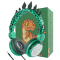 Green kids dinosaur wired headphones with padded ear cushions and adjustable headband