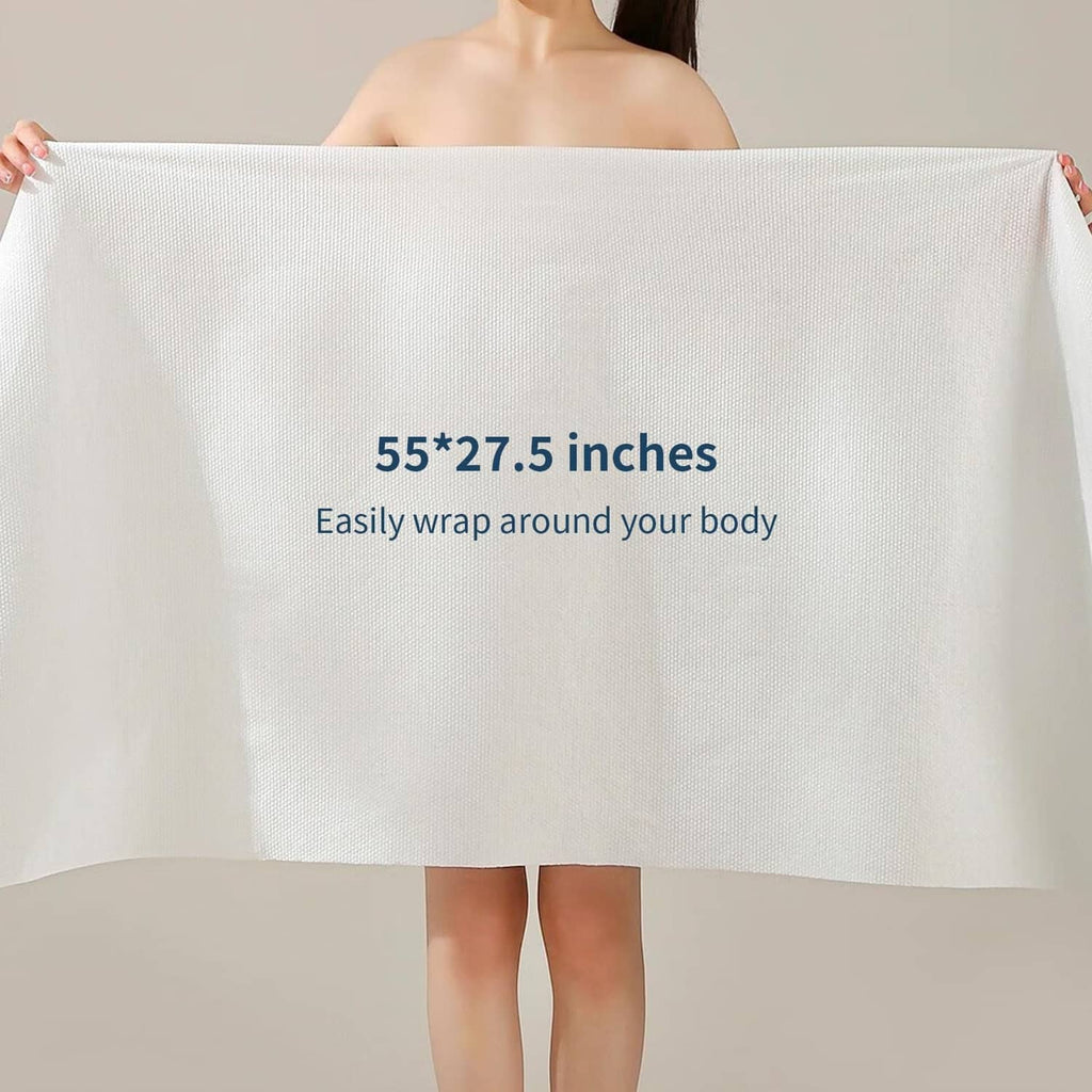 White disposable bath towel sheet, 55×27.5 inches for easy body wrapping