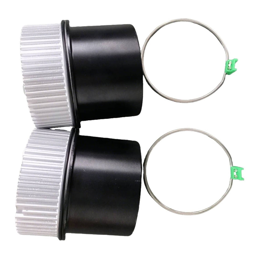 Stacked black auto-locking hubs with silver ribbed edges and two retaining rings