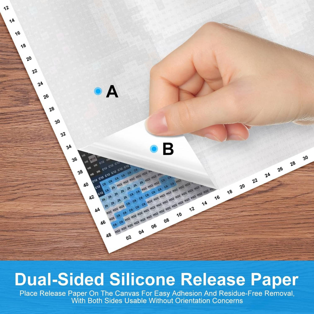 Double-sided silicone release paper, white sheet being peeled from backing by hand