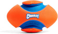 Orange and blue Chuckit! grooved dog football interactive toy