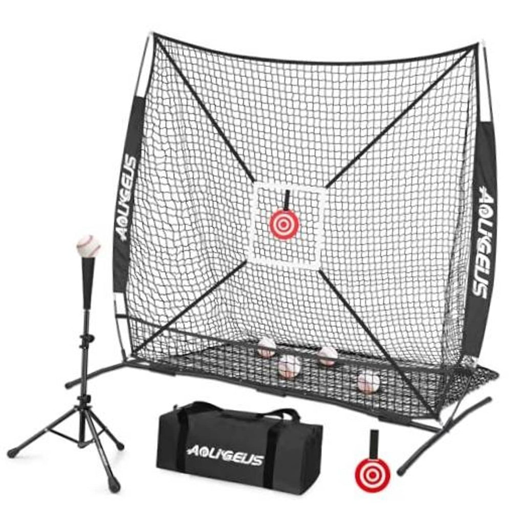 6x6 baseball pitching practice net with black frame and red target center