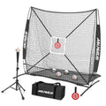 6x6 baseball pitching practice net with black frame and red target center
