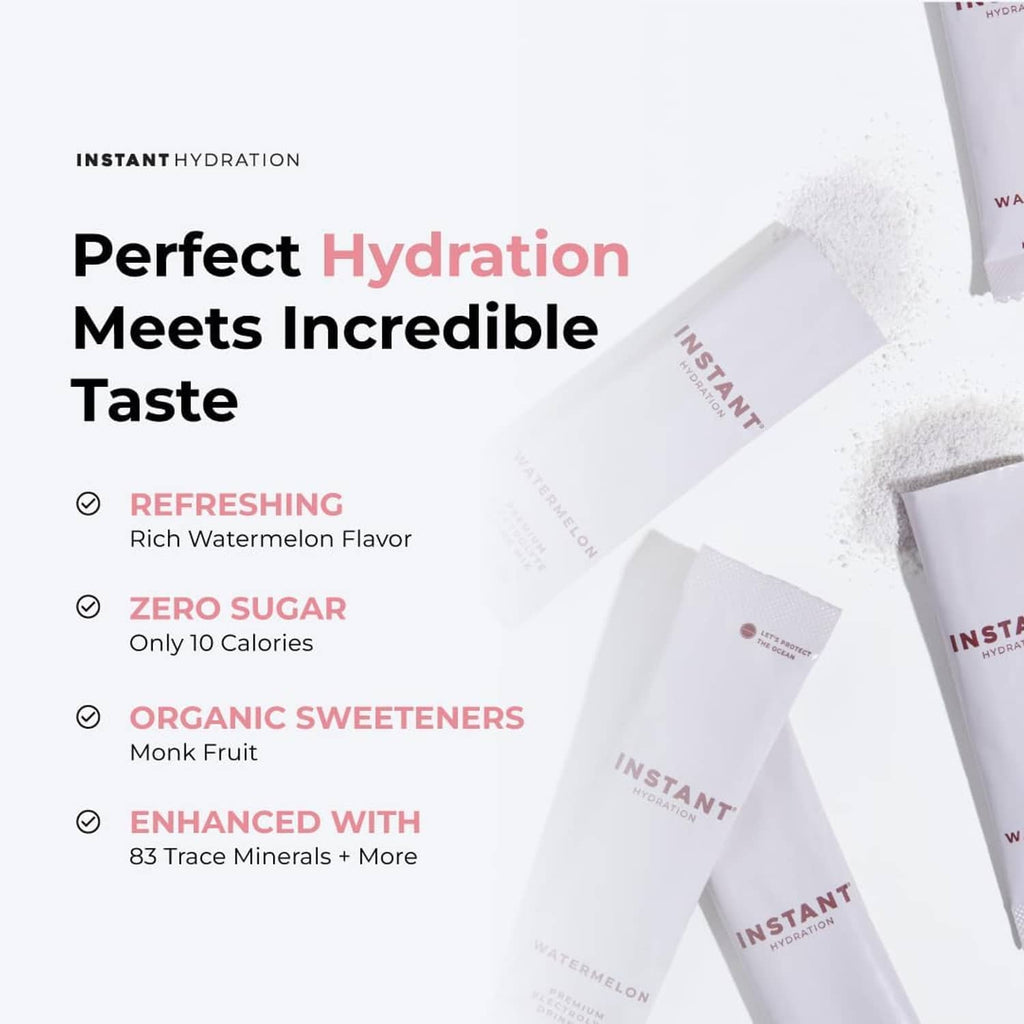 Watermelon electrolyte drink mix stick packs, Instant Hydration, pink.