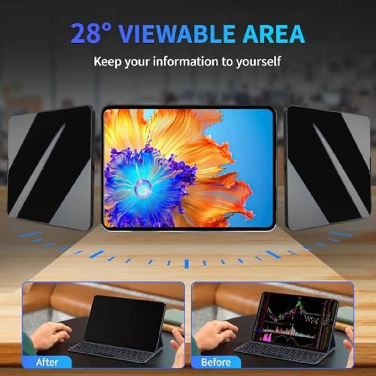 Privacy screen protector for iPad, dark privacy view filter on tablet screen