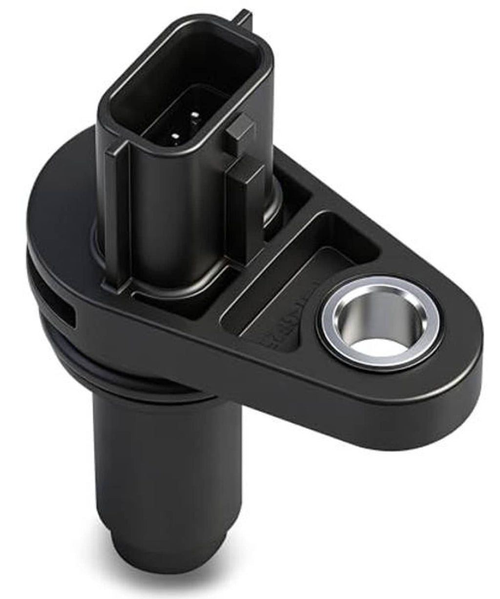 Crankshaft position sensor angled view with black housing and metal mounting ring