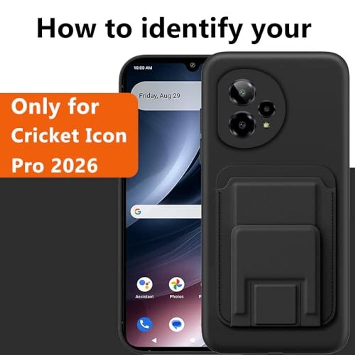 Black phone case with reinforced back panel and kickstand cover, device front shown