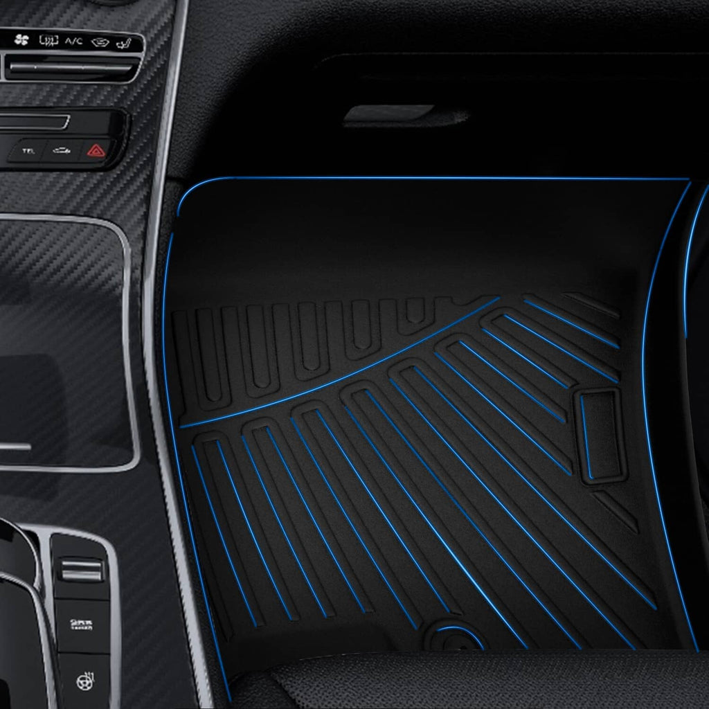 Black floor mat insert with raised channels and protective edge trim