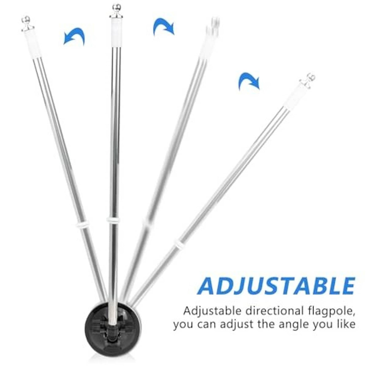 Adjustable telescopic flagpole set with suction cup base and angled poles