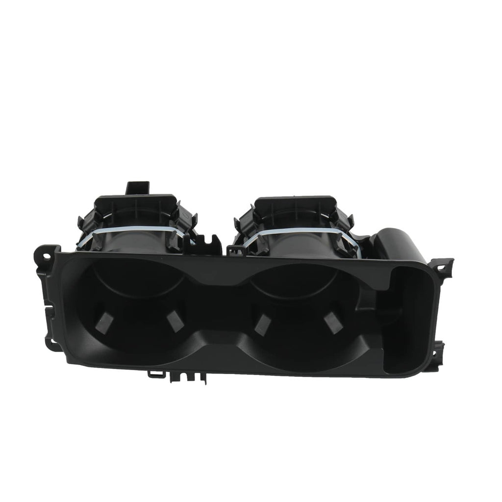 Black dual cup holder insert front view with two circular cup wells