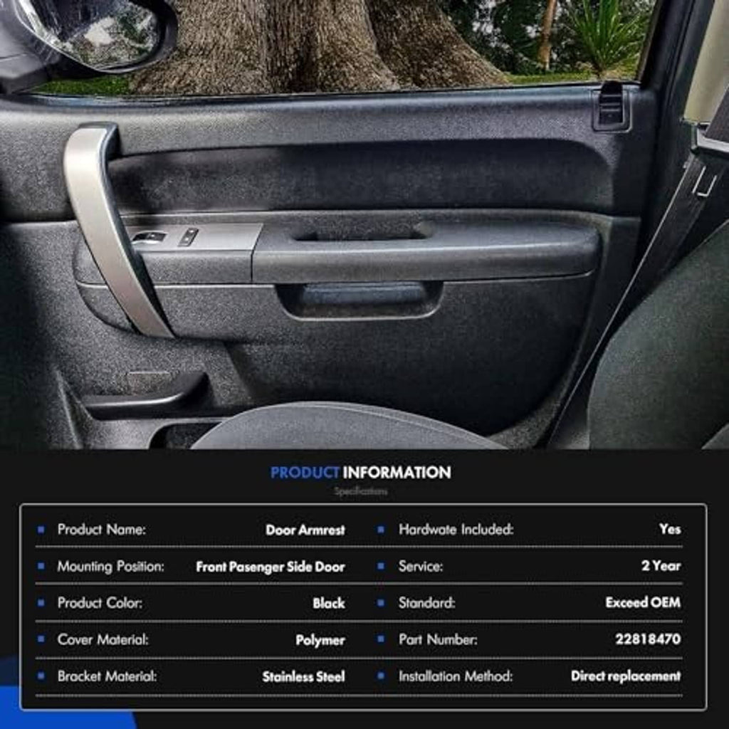 Installed black passenger-side door armrest on the front door panel