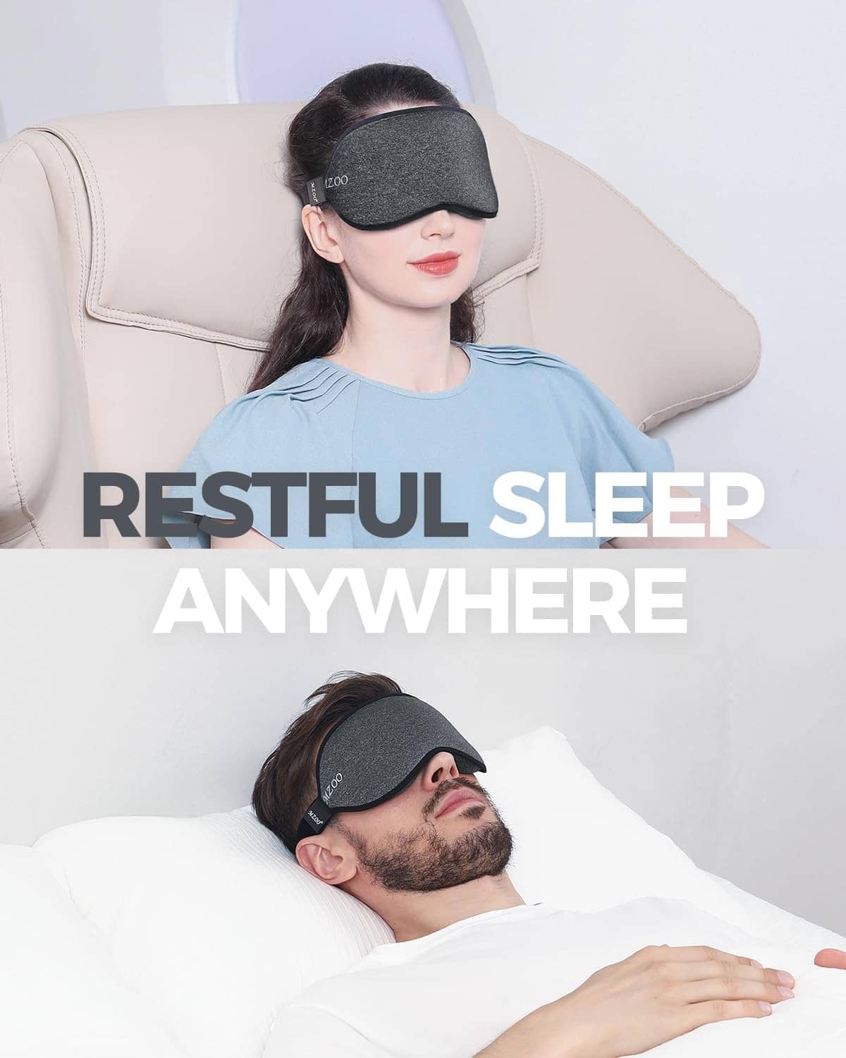 Dark gray sleep mask with black edge, soft contoured eye cover for sleep