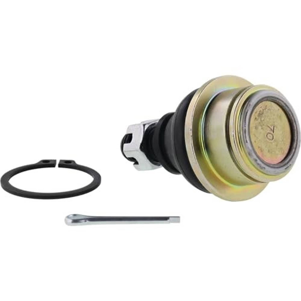 Ball joint kit with black boot, yellow metal housing, seal ring and rod