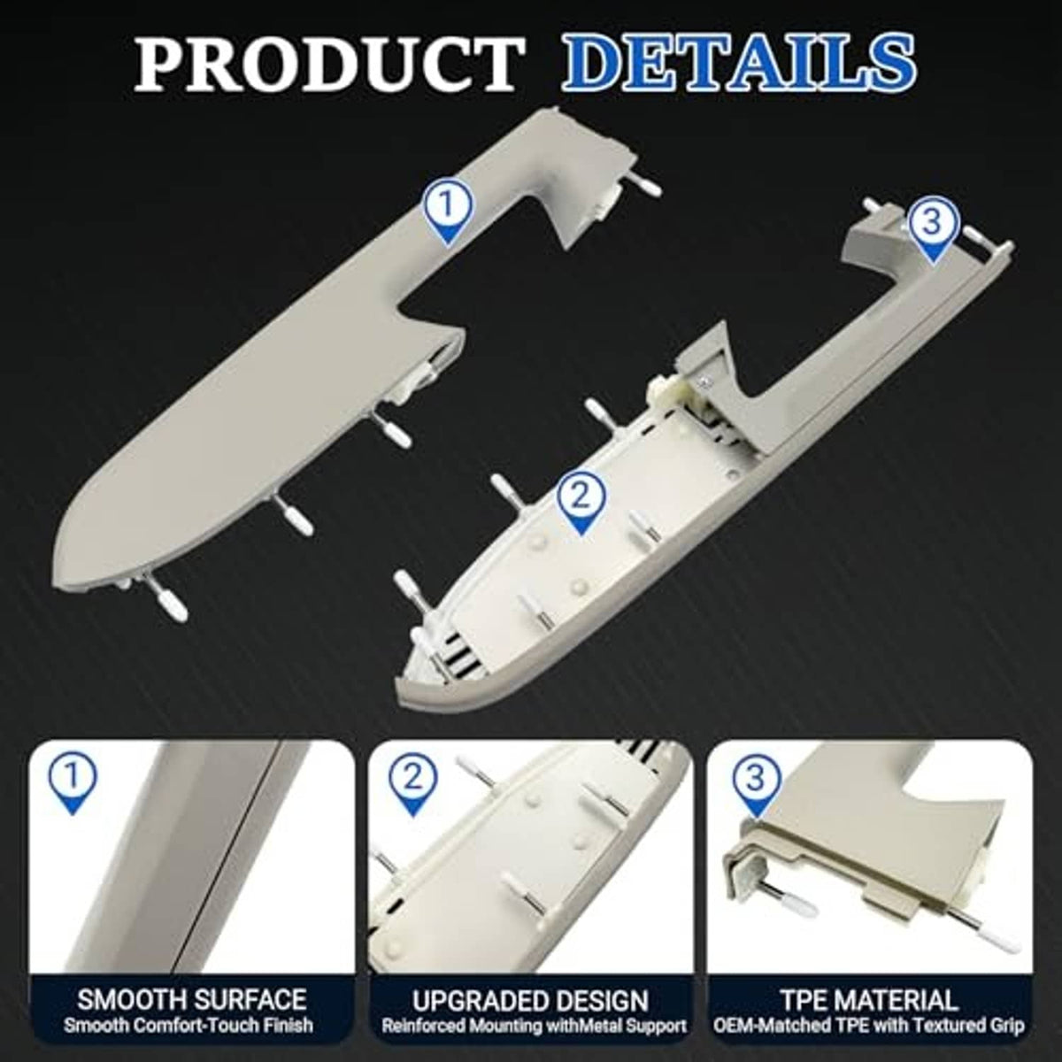 Armrest repair kit exploded view showing cover and mounting support components