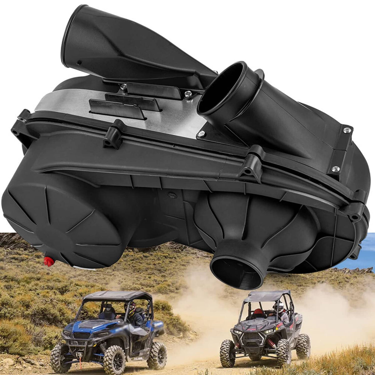 Black clutch belt cover with intake openings and brackets for Polaris RZR XP 1000
