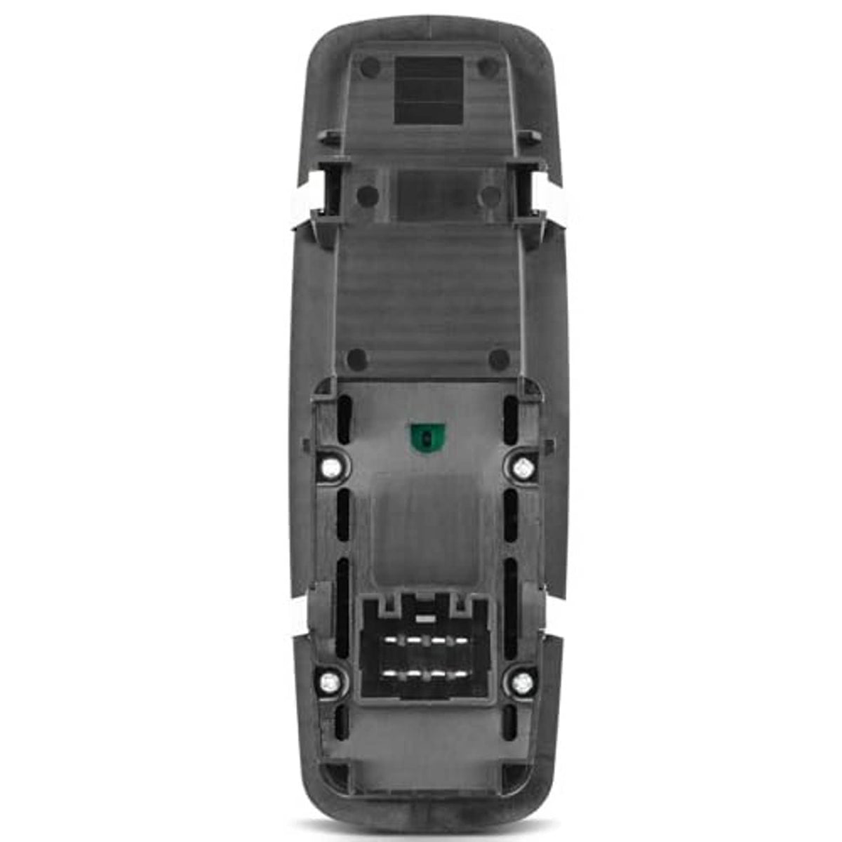 Power window switch front grille with exposed mounting points and connector slots