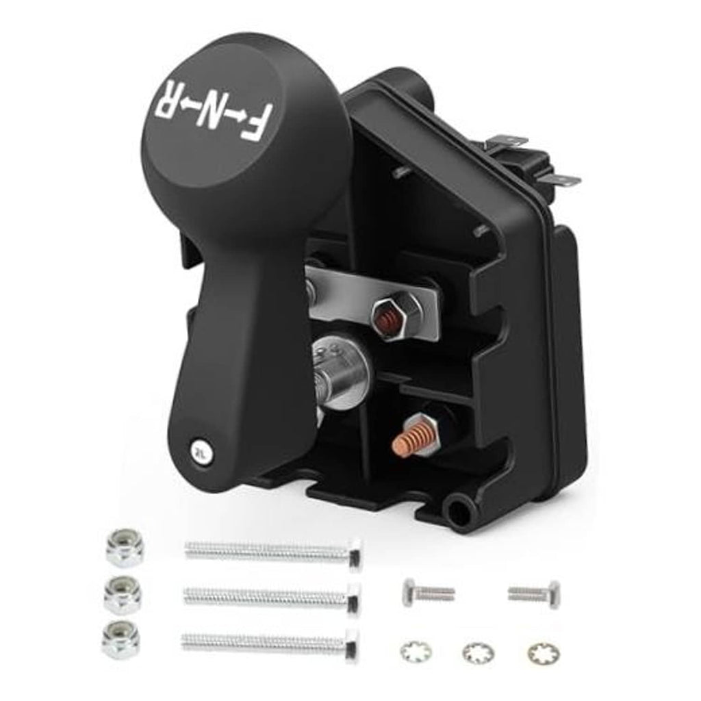 Black forward/reverse golf cart switch assembly with handle and mounting hardware