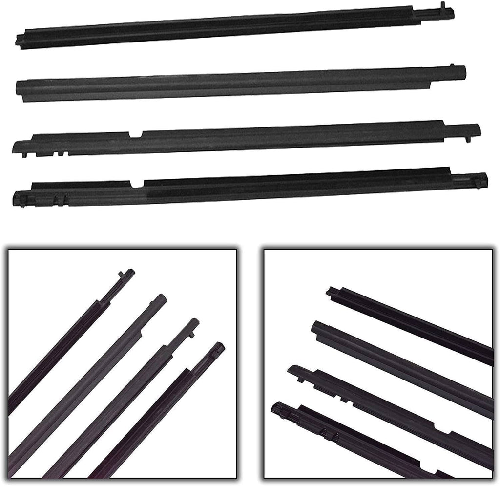 Black weatherstrip seal trim strips set with tabs and bracket cutouts