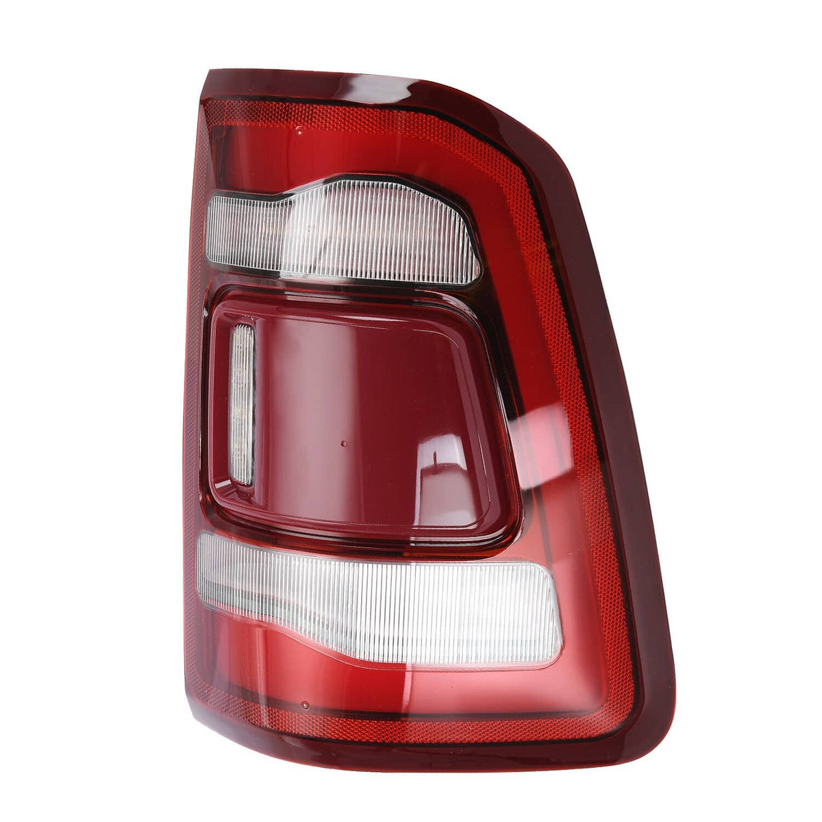 Red LED tail light with clear reflector window and dark housing trim.