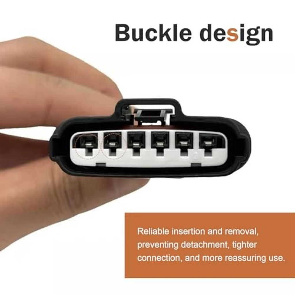 Black latch-style 6-pin TPS connector with white terminal block and colored wires