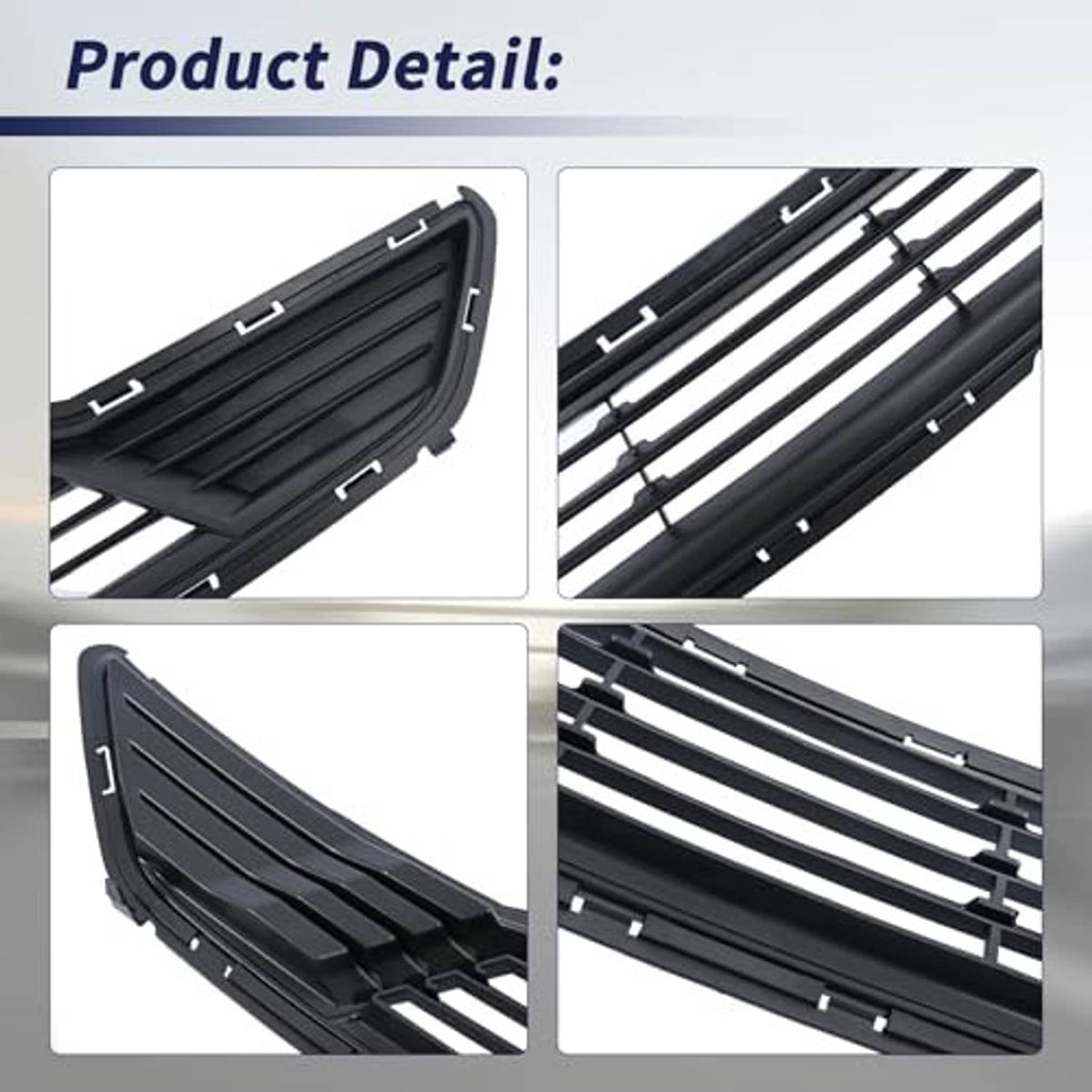 Close-up view of black grille slats showing mesh pattern and mounting tabs