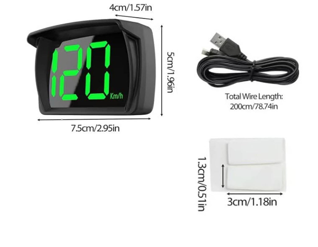Black HUD speed display with bright green digits in a rectangular housing